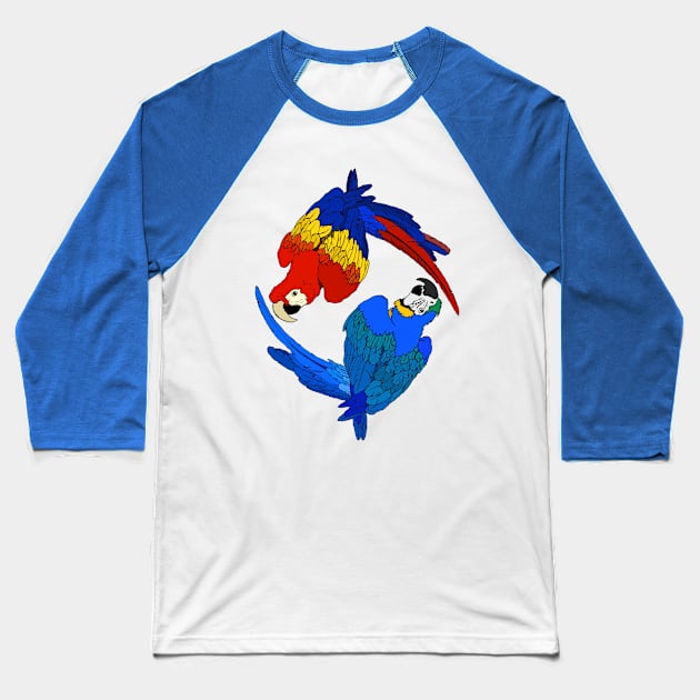 Scarlet and Blue & Gold Macaws Baseball T-Shirt by Tinker and Bone Studio